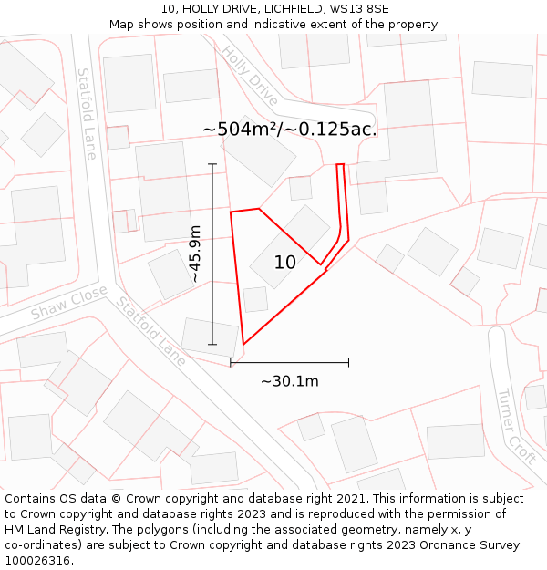 10, HOLLY DRIVE, LICHFIELD, WS13 8SE: Plot and title map