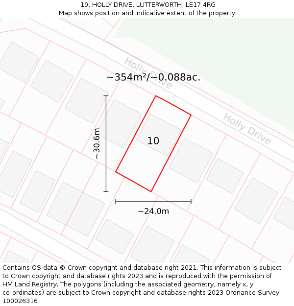 10, HOLLY DRIVE, LUTTERWORTH, LE17 4RG: Plot and title map
