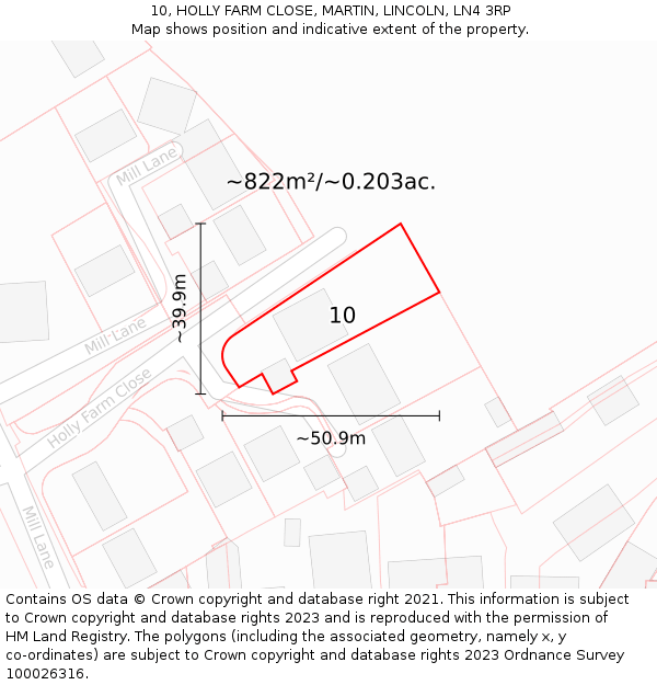 10, HOLLY FARM CLOSE, MARTIN, LINCOLN, LN4 3RP: Plot and title map