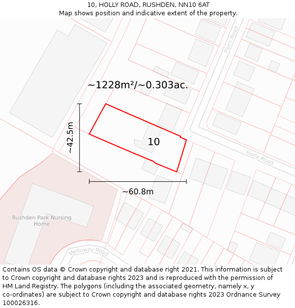 10, HOLLY ROAD, RUSHDEN, NN10 6AT: Plot and title map