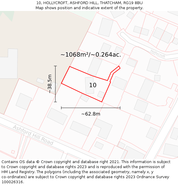 10, HOLLYCROFT, ASHFORD HILL, THATCHAM, RG19 8BU: Plot and title map