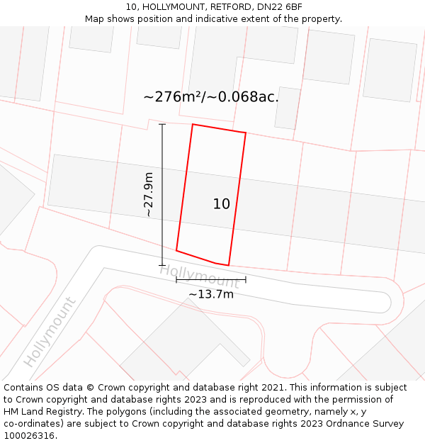 10, HOLLYMOUNT, RETFORD, DN22 6BF: Plot and title map