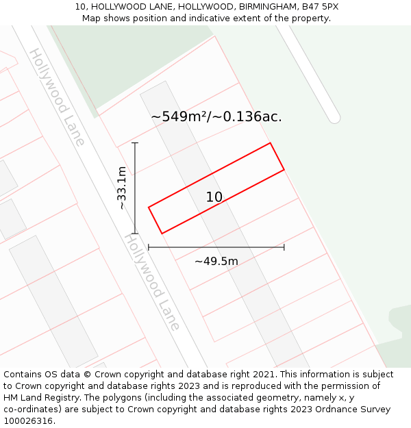 10, HOLLYWOOD LANE, HOLLYWOOD, BIRMINGHAM, B47 5PX: Plot and title map