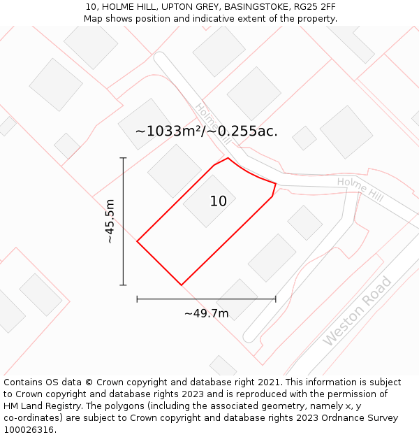 10, HOLME HILL, UPTON GREY, BASINGSTOKE, RG25 2FF: Plot and title map