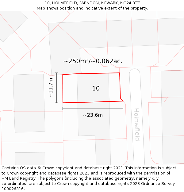 10, HOLMEFIELD, FARNDON, NEWARK, NG24 3TZ: Plot and title map
