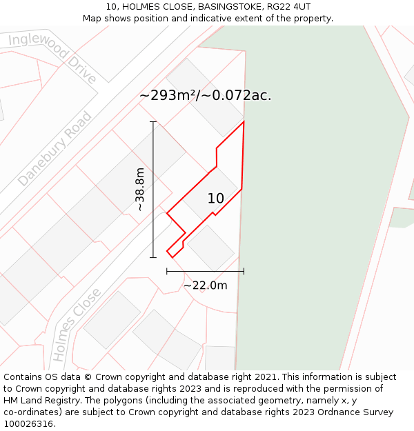 10, HOLMES CLOSE, BASINGSTOKE, RG22 4UT: Plot and title map