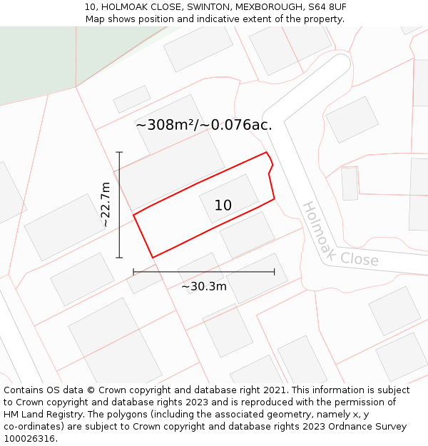 10, HOLMOAK CLOSE, SWINTON, MEXBOROUGH, S64 8UF: Plot and title map