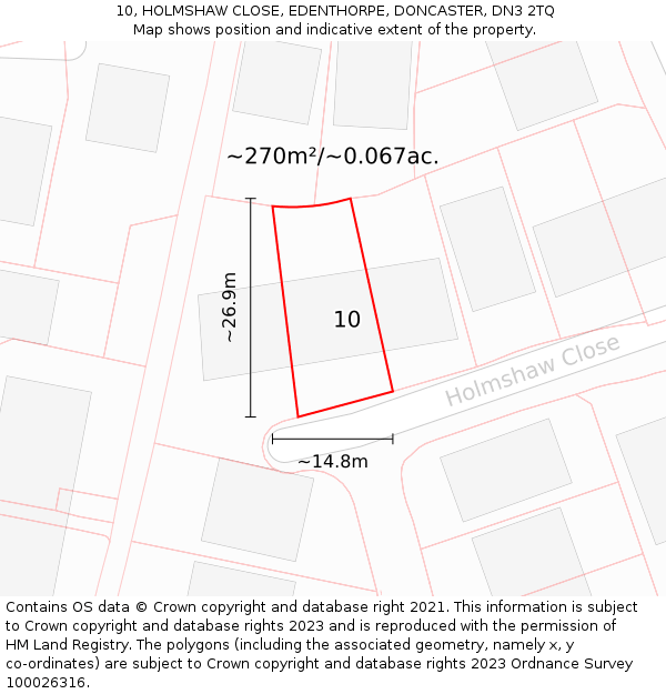 10, HOLMSHAW CLOSE, EDENTHORPE, DONCASTER, DN3 2TQ: Plot and title map