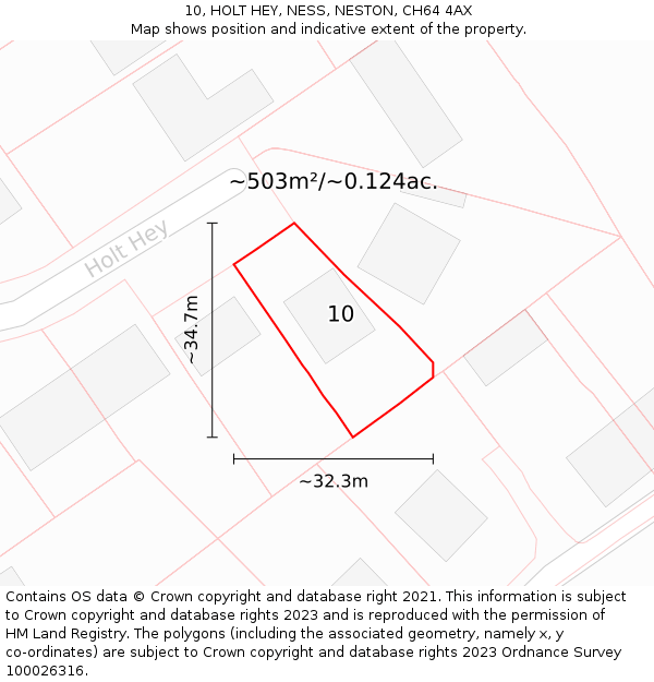 10, HOLT HEY, NESS, NESTON, CH64 4AX: Plot and title map