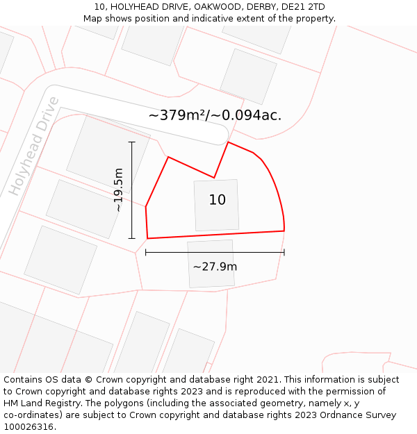 10, HOLYHEAD DRIVE, OAKWOOD, DERBY, DE21 2TD: Plot and title map