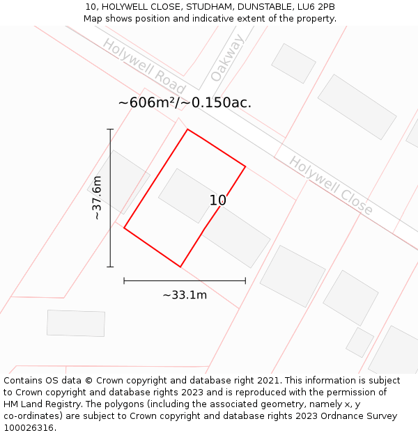 10, HOLYWELL CLOSE, STUDHAM, DUNSTABLE, LU6 2PB: Plot and title map