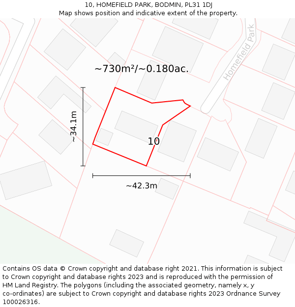 10, HOMEFIELD PARK, BODMIN, PL31 1DJ: Plot and title map