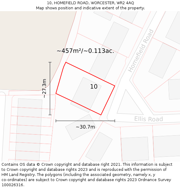 10, HOMEFIELD ROAD, WORCESTER, WR2 4AQ: Plot and title map