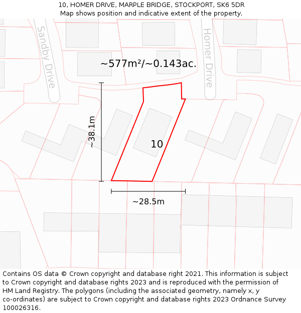 10, HOMER DRIVE, MARPLE BRIDGE, STOCKPORT, SK6 5DR: Plot and title map