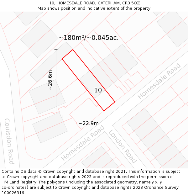 10, HOMESDALE ROAD, CATERHAM, CR3 5QZ: Plot and title map