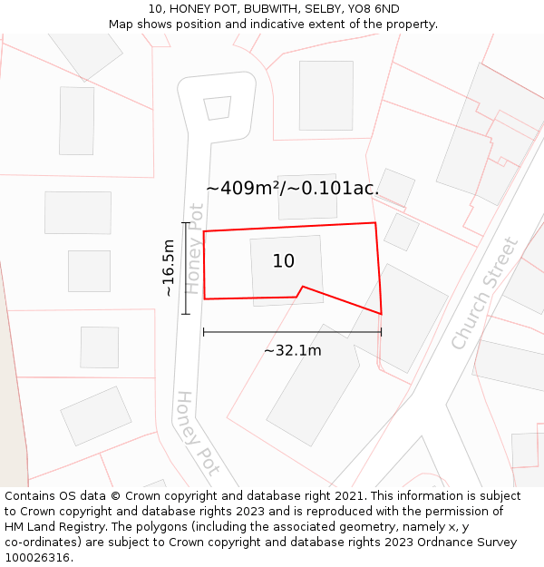 10, HONEY POT, BUBWITH, SELBY, YO8 6ND: Plot and title map