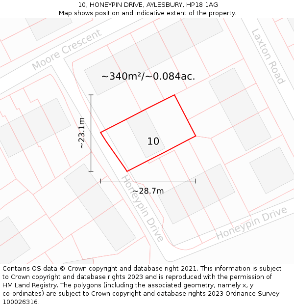 10, HONEYPIN DRIVE, AYLESBURY, HP18 1AG: Plot and title map