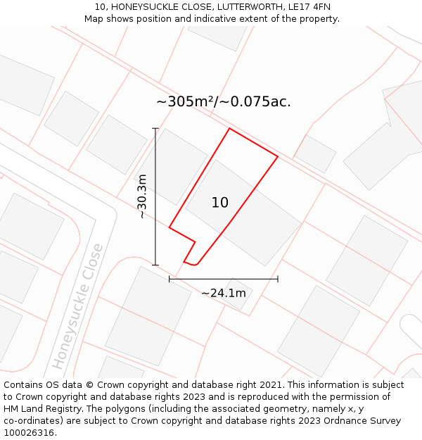 10, HONEYSUCKLE CLOSE, LUTTERWORTH, LE17 4FN: Plot and title map