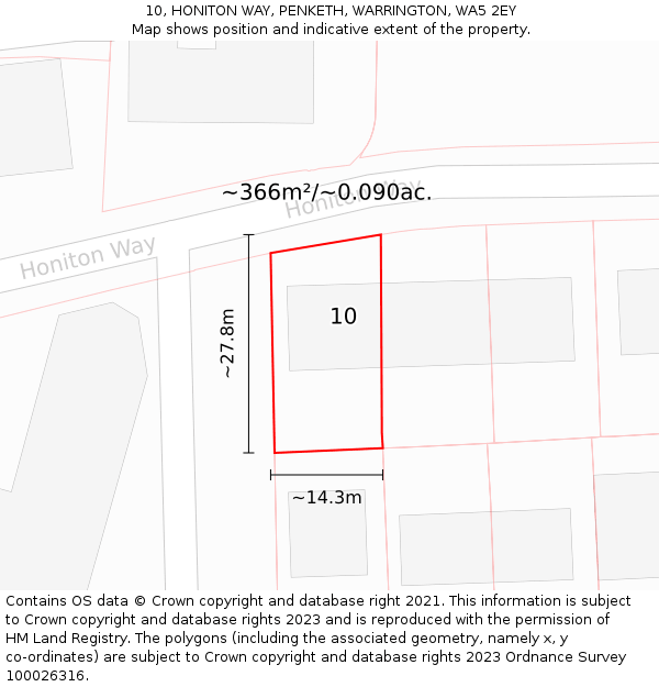 10, HONITON WAY, PENKETH, WARRINGTON, WA5 2EY: Plot and title map
