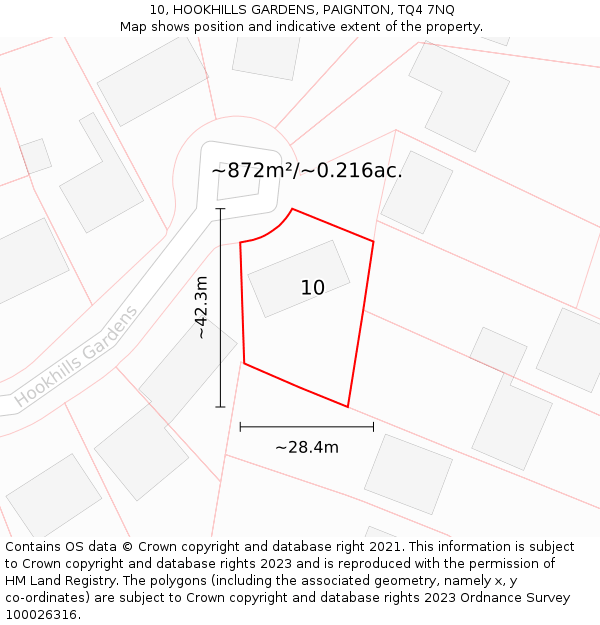 10, HOOKHILLS GARDENS, PAIGNTON, TQ4 7NQ: Plot and title map
