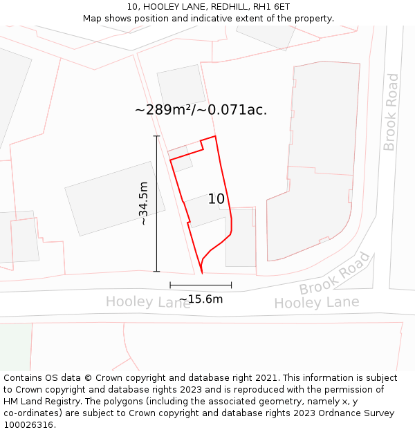 10, HOOLEY LANE, REDHILL, RH1 6ET: Plot and title map