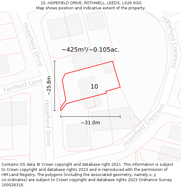 10, HOPEFIELD DRIVE, ROTHWELL, LEEDS, LS26 0GG: Plot and title map