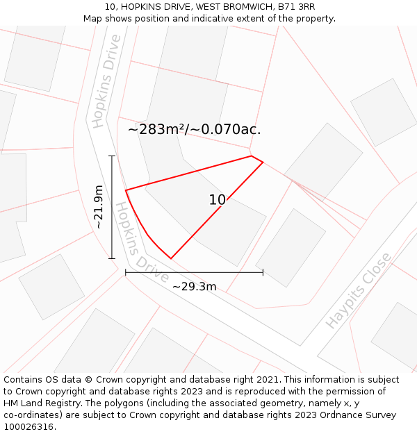 10, HOPKINS DRIVE, WEST BROMWICH, B71 3RR: Plot and title map