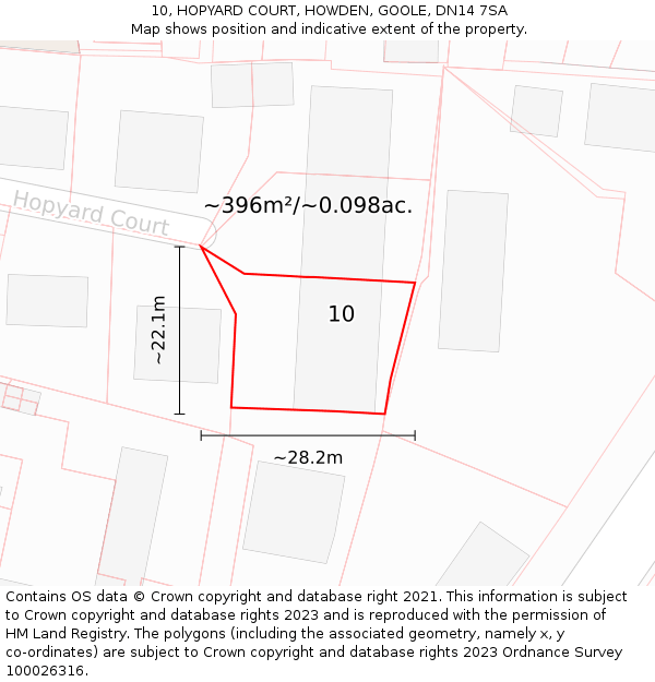 10, HOPYARD COURT, HOWDEN, GOOLE, DN14 7SA: Plot and title map