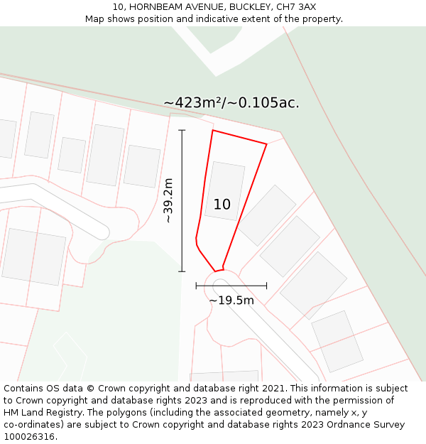 10, HORNBEAM AVENUE, BUCKLEY, CH7 3AX: Plot and title map