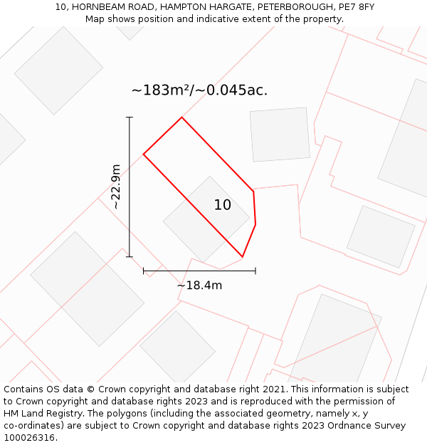 10, HORNBEAM ROAD, HAMPTON HARGATE, PETERBOROUGH, PE7 8FY: Plot and title map
