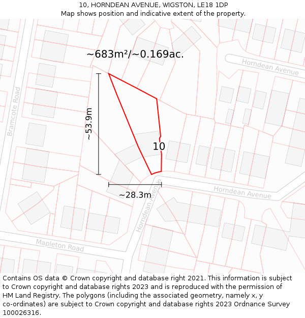 10, HORNDEAN AVENUE, WIGSTON, LE18 1DP: Plot and title map