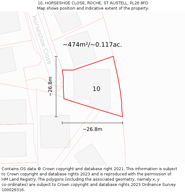10, HORSESHOE CLOSE, ROCHE, ST AUSTELL, PL26 8FD: Plot and title map