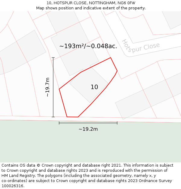 10, HOTSPUR CLOSE, NOTTINGHAM, NG6 0FW: Plot and title map