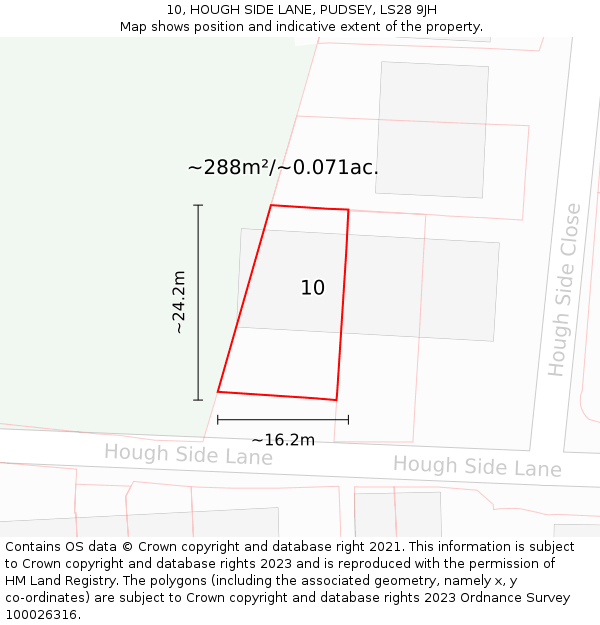 10, HOUGH SIDE LANE, PUDSEY, LS28 9JH: Plot and title map