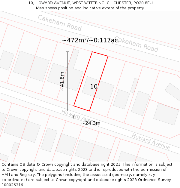 10, HOWARD AVENUE, WEST WITTERING, CHICHESTER, PO20 8EU: Plot and title map