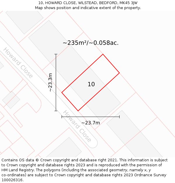 10, HOWARD CLOSE, WILSTEAD, BEDFORD, MK45 3JW: Plot and title map