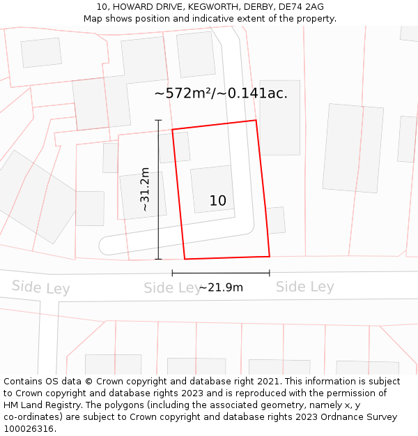 10, HOWARD DRIVE, KEGWORTH, DERBY, DE74 2AG: Plot and title map