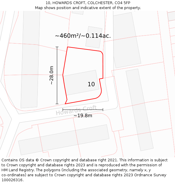 10, HOWARDS CROFT, COLCHESTER, CO4 5FP: Plot and title map