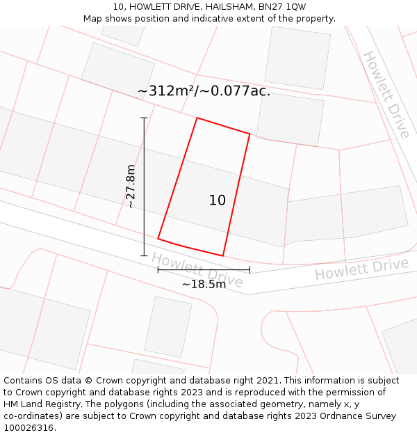 10, HOWLETT DRIVE, HAILSHAM, BN27 1QW: Plot and title map