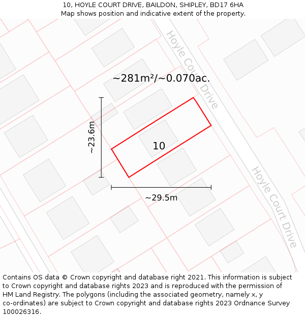 10, HOYLE COURT DRIVE, BAILDON, SHIPLEY, BD17 6HA: Plot and title map