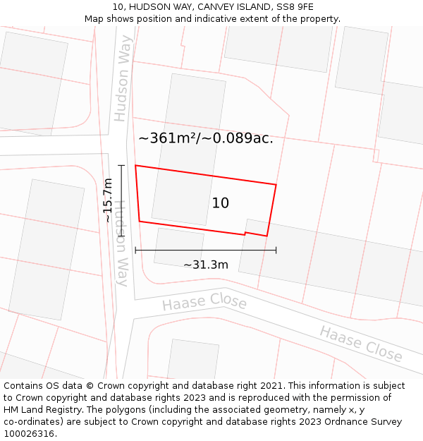 10, HUDSON WAY, CANVEY ISLAND, SS8 9FE: Plot and title map