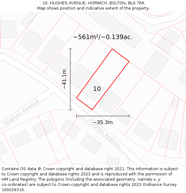 10, HUGHES AVENUE, HORWICH, BOLTON, BL6 7RA: Plot and title map