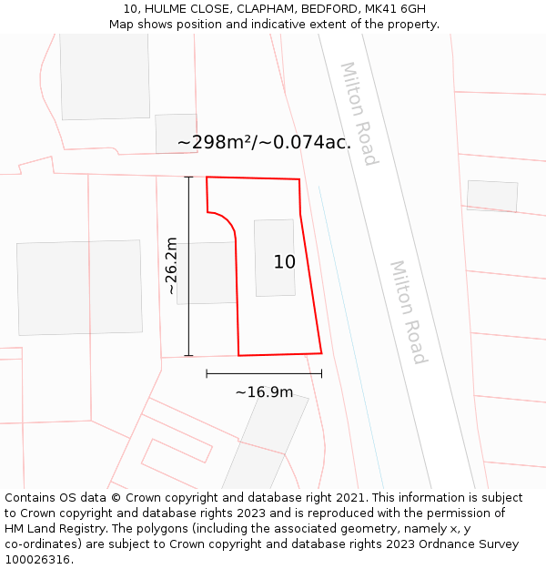 10, HULME CLOSE, CLAPHAM, BEDFORD, MK41 6GH: Plot and title map