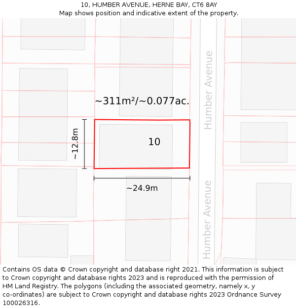10, HUMBER AVENUE, HERNE BAY, CT6 8AY: Plot and title map