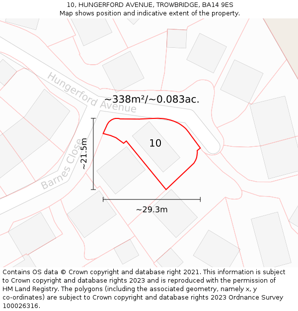 10, HUNGERFORD AVENUE, TROWBRIDGE, BA14 9ES: Plot and title map