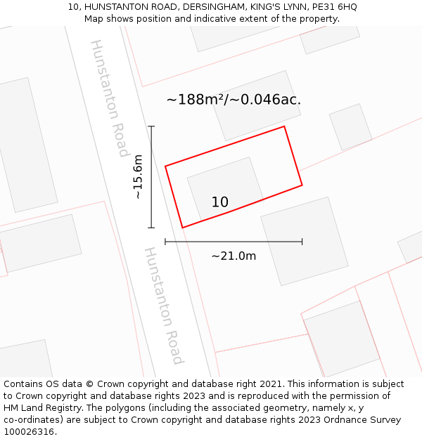 10, HUNSTANTON ROAD, DERSINGHAM, KING'S LYNN, PE31 6HQ: Plot and title map