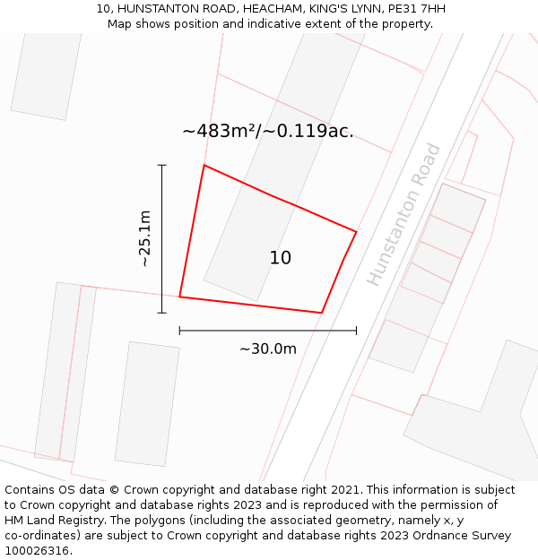 10, HUNSTANTON ROAD, HEACHAM, KING'S LYNN, PE31 7HH: Plot and title map