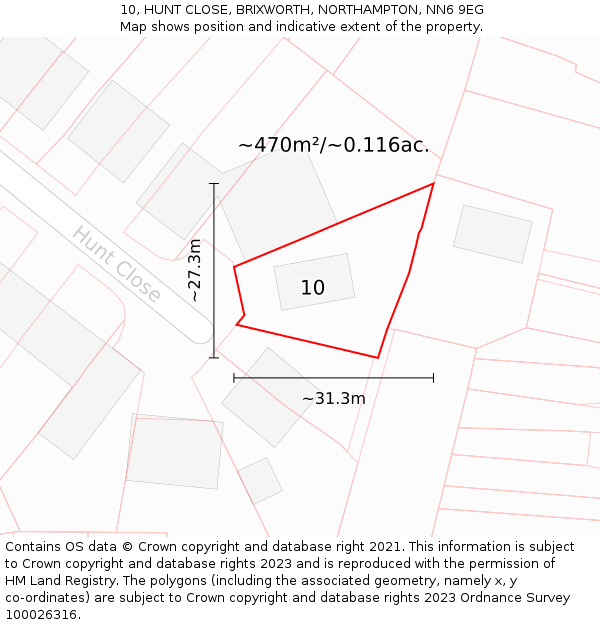 10, HUNT CLOSE, BRIXWORTH, NORTHAMPTON, NN6 9EG: Plot and title map