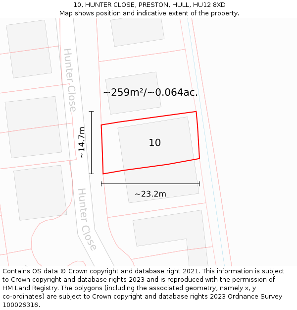 10, HUNTER CLOSE, PRESTON, HULL, HU12 8XD: Plot and title map
