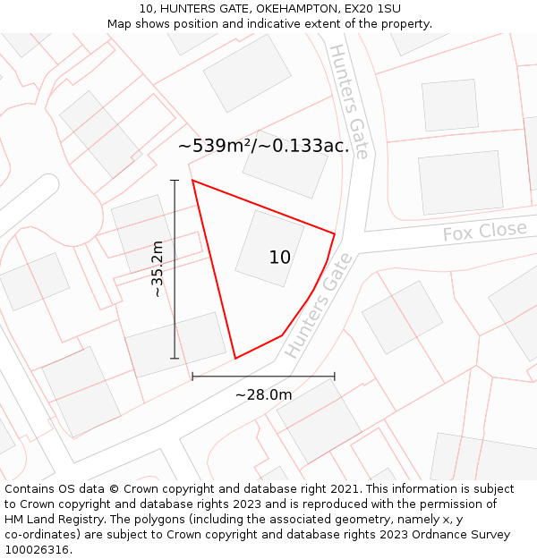 10, HUNTERS GATE, OKEHAMPTON, EX20 1SU: Plot and title map